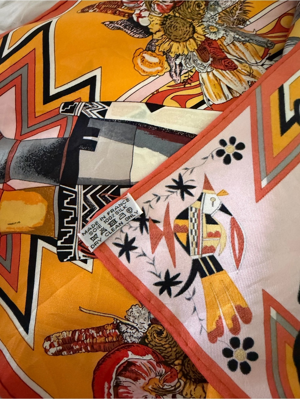 Hermès Orange Kachinas Silk Scarf By Kermit Oliver. - Picture 10 of 15